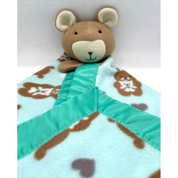 Teddy Bear Plush Large Lovey Soft Fleece Security Blanket Satin Trimmed Teal - Picture 1 of 16